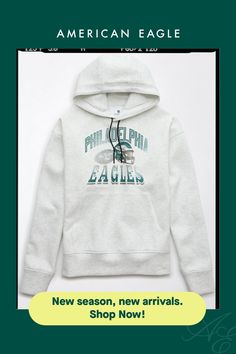 Medium-weight recycled polyester blend with sweat-wicking technology/Comfort stretch fabric that's ridiculously soft & breathable/Hooded/Philadelphia Eagles graphics/Ribbed cuffs & hem Philadelphia Eagles Onesie, Philadelphia Eagles Sweater, Philadelphia Eagles Crewneck, Philadelphia Eagles Hoodie, Eagles Gear, Eagles Hoodie Philadelphia, Eagles Hoodie, Nfl Philadelphia Eagles, Mens Outfitters