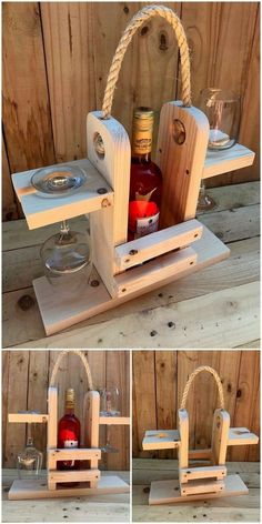 the wine bottle holder is made out of wood