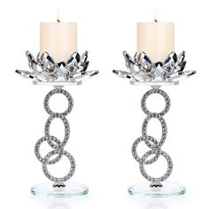 PRICES MAY VARY. Package includes 2 x Metal Crystal Lotus Candlestick Holders, Overall Dimension (Height x Top Width x Base Dia) is 19cm x 11.3cm x 8cm / 7.5" x 4.4" x 3", suitable for placing tea light candle, pillar candle, votive candle, flameless led candle or other candle less than 4cm / 1.6" in diameter. (Metal circles part and crystal lotus candle holder are connected together, non removable!) Silver crystal lotus flower dappen dish connected with 4 creative metal rings decorated with sma Votive Candle Stand, Lotus Flower Candle Holder, Dappen Dish, Lotus Flower Candle, Crystal Lotus, Lotus Candle Holder, Candlestick Centerpiece, Lotus Candle, Candle Stands