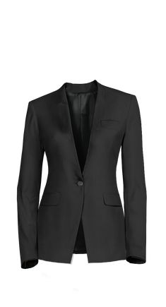 This classic blazer in black is ready for whenever you need it. Features a modern slim fit, and it is easy to pair with shirts, blouses or tops. Details include a 1 button closure and peak collar. Expertly finished inside and out, this blazer is a wardrobe investment Crafted in a beautiful woven fabric, made out of terylene, rayon and spandex, what gives very good properties that make this blazer really comfortable, wrinkle free and easy to wear. An ideal blazer for every day.  At sumissura every single jacket is made to measure, so you can customize this design or you can create your own here: Women Blazers. Classic Black Blazer With Concealed Placket, Professional Black Blazer With Flat Front, Classic Black Blazer For Office, Slim Fit Tuxedo Blazer For Office, Slim Fit Tuxedo Style Blazer For Office, Classic Solid Suits For Career, Professional Slim Fit Black Blazer, Professional Black Slim Fit Blazer, Classic Solid Color Career Suit