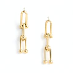 The high polish 14K gold plated finish on our effortlessly cool U Link Chain Earrings will add just the right amount of drama to your outfit throughout the day. Available for Limited Time Only Each purchase supports rehabilitation of women affected by human trafficking. Materials: 14k gold plated stainless steel with 14K gold plated earrings. Hypoallergenic; lead and cadmium free with nickel content less than 100 ppm.Size: 1.6 inches Bar Ring, Drop Dangle Earrings, Round Rings, Ring Fit, Gold Hoops, Silver Earrings Dangle, Gold Plated Earrings, Chain Earrings, Link Chain