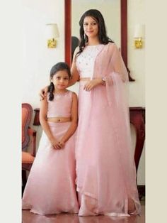 Baby Pink Mother Daughter Same Dress Lengha For Kids, Fashionable Gowns, Brocade Sharara, Bridesmaid Dress Indian, Mommy Daughter Dresses, Mom Daughter Matching Dresses, Mom And Baby Dresses, Baptism Dresses, Mom Daughter Outfits