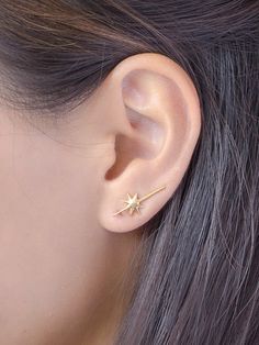 Falling Star Ear Climbers Sterling Silver Gold Plated Edgy Star Shaped Ear Climbers As Gift, Star-shaped Ear Climbers For Pierced Ears, Star-shaped Ear Climbers As Gift, Star-shaped Ear Climbers For Gift, Diy Earrings Studs, Ear Bar, Ear Pin, Edgy Earrings, Falling Star