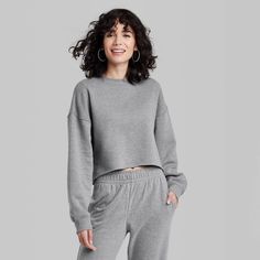 Women's Cropped Sweatshirt - Wild Fable™ : Target Grey Cropped Hoodie, Basic Sweatshirt, Fun Sweatshirts, Comfy Sweatshirt, Cropped Sweatshirt, Grey Pullover, Crop Top Sweater, Knit Hoodie, Casual Fit