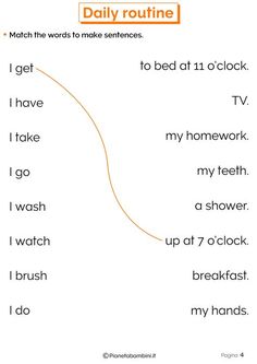 the daily routine worksheet for kids to learn how to read and write words