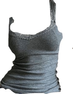 Y2K Vintage Lace Tops Lace Trim Gray Tank Top - AnotherChill Fitted Gray Seamless Tops, Fitted Camisole Tops For Loungewear, Gray Seamless Crew Neck Top, Fitted Camisole Tops For Fall, Fitted Cami Tops For Fall, Fitted Sleeveless Tops For Loungewear, Stretch Camisole Tops For Loungewear, Gray Seamless Cami Top, Street Y2k