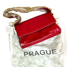 Prague Red Leather Purse. Nwt, And Original Dust Bag. Absolutely Gorgeous! Classic Red Flap Bag For Shopping, Classic Shoulder Bag With Magnetic Closure As Gift, Classic Shoulder Bag With Magnetic Closure For Gift, Red Leather Baguette Bag With Removable Pouch, Red Flap Bag For Travel, Red Soft Leather Flap Bag For Travel, Red Flap Bag For Shopping, Red Leather Rectangular Baguette Bag, Red Leather Flap Bag With Magnetic Closure