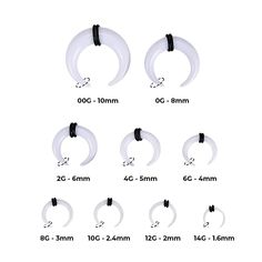 six pairs of white acrylic hoop earrings