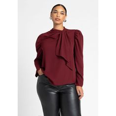 This tie neck blouse made from lightweight woven stretch crepe features sleeves and hits at the hip, blending comfort with polished style. Satin Bow Blouse, Keyhole Blouse, Ruffled Tunic, Surplice Top, Mock Neck Blouse, Polished Style, Tie Neck Blouse, Bow Blouse, Ladies Of London