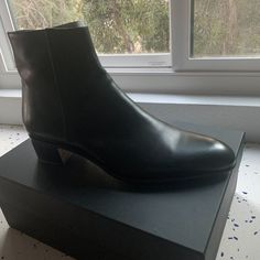 Black Alessandro Vasini Zip Boots. Brand New, Never Worn, Leather Zip-Up 40mm Stacked Heel. Size 44 But Runs Small. Elegant Pointed Toe Goodyear Welted Boots, Luxury Chelsea Boots For Galas With Goodyear Welt, Classic Heeled Boots With Leather Sole In Calf Leather, Luxury Chelsea Boots With Almond Toe And Leather Sole, Classic Heeled Boots With Calf Leather And Leather Sole, Designer Chelsea Boots With Leather Sole For Business, Business Heeled Boots In Calf Leather, Luxury Almond Toe Chelsea Boots With Leather Lining, Elegant Pointed Toe Chelsea Boots For Business