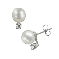 These beautiful diamond and AAA Akoya cultured pearl stud earrings lend a stylish finishing touch to any ensemble. Comes in a gift box.Earring Details: Length: 11.2 mm Backings: post Metal: rhodium-plated 18k white goldDiamond Details: Total weight: 1/5 ct. Cut: round Color: G-H Clarity: VS2 Setting: prongCultured Pearl Details: Type: Akoya Shape: round Size: 8-8.5 mm Color: whiteImage(s) may be enlarged to show detail.Diamond weights are approximate. Diamond total weights may vary between .01 a Akoya Pearl Diamond Earrings With Diamond Accents For Evening, Fine Jewelry White Gold Pearl Earrings With Diamond Accents, Diamond Pearl Drop Earrings In Fine Jewelry Style, White Gold Diamond Earrings With Pearl Drop, White Gold Pearl Earrings With Diamond Accents For Evening, Formal Diamond White Pearl Earrings With Diamond Accents, Fine Jewelry Brilliant Cut Pearl Earrings For Evening, Anniversary Pearl Bridal Earrings With Diamond Accents, White Gold Diamond Earrings With Pearl Drop For Anniversary