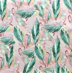 a pink and green fabric with leaves on it