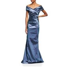 Rickie Freeman For Teri Jon Off-Shoulder Ruched Taffeta Gown New Size 4 $595 Details Rickie Freeman For Teri Jon Gown In Stretch Taffeta. Off-The-Shoulder Neckline. Cap Sleeves. Ruched Bodice. Trumpet Silhouette. Floor Length. Vented Back. Back Zipper. Polyester/Nylon/Spandex. Imported. Our Products Are 100% Genuine. In All Cases We Stand By The Authenticity Of Every Product Sold. Our Clothing, Handbags, Shoes May Have A Black Or Red Line Strikethrough Label. If Strikethrough Is Present, The Ite Slate Dress, Ruched Gown, Taffeta Gown, Peplum Gown, Ruffle Gown, Teri Jon, Long Evening Gowns, Lace Peplum, Satin Gown