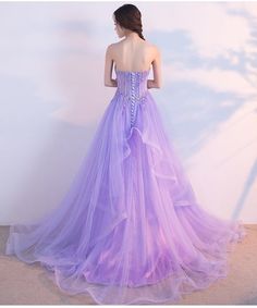 Light Purple Layers Tulle Lace Applique Long Formal Dress, Purple Even – BeautyDressy Purple A-line Evening Dress For Bridesmaids, A-line Strapless Dress For Debutante Ball, Purple Sleeveless Dress With Tulle Skirt, Strapless A-line Dress For Debutante Ball, A-line Strapless Dress For Debutante Ball And Prom Season, A-line Strapless Dress For Debutante Ball During Prom Season, Purple Tulle Skirt Prom Dress, A-line Corset Dress With Fitted Bodice For Prom, A-line Dress With Sweep Train And Fitted Bodice