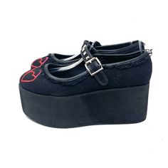 Demonia Click Black Canvas Platform Heart And Glasses Mary Janes. Women's Size 9. Platform Height About 3". In Good Pre-Owned Condition. Box Not Included. Demonia Mary Janes, Shoes Demonia, Demonia Shoes, Black Canvas, Mary Janes, Womens Sizes, Women Shoes, Canvas, Women Shopping