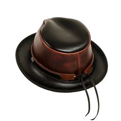 Rocky | Mens Leather Fedora Hat – American Hat Makers Classic Brown Top Hat For Formal Occasions, Classic Brown Formal Top Hat, Classic Leather Fedora With Flat Brim, Brown Leather Brimmed Fedora, Classic Leather Fedora With Curved Brim, Classic Leather Fedora With Flat Crown, Vintage Leather Fedora Hat Band, Vintage Leather Fedora With Flat Brim, Leather Flat Brim Hat With Leather Lining