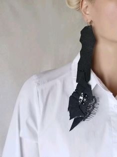 Weird Goth extra long earrings made from genuine leather, safe pins and lace with asymmetrical shapes, statement earrings for party, clubbing, vlogging or any special occasion. Extra Long Earrings, Small Business Gifts, Goth Earrings, Asymmetrical Earrings, Handmade Sellers, Unique Diy Gifts, Chantilly Lace, Earrings Black, Long Earrings