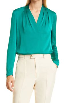 KOBI HALPERIN Nellie Stretch Silk Blouse | Nordstrom Chic Long Sleeve Silk Crepe Blouse, Chic Viscose Tops For Workwear, Chic Silk Blouse For Work, Chic Long Sleeve Silk Crepe Tops, Chic Silk Workwear Blouse, Elegant Silk Crepe Blouse For Work, Formal Long Sleeve Silk Crepe Tops, Classic Silk Top For Night Out, Evening Long Sleeve Silk Crepe Top