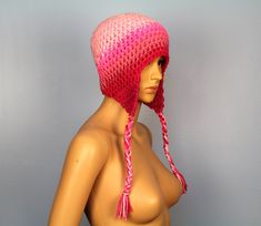 This cute pink hat is one of a kind. It has been crochet with two strands of yarn. This ensures that it is super thick and warm. It fades gracefully from light pink to darker shades. It has triangular ear flaps with tie-able tassels. One size fits most. Hand wash and lay flat to dry. Yarn may vary slightly from photo. Wear it and make a statement! Great for supporting your favorite cozy season! It has a lot of adorable charm . Great for back to school / fall ! One size fits most. For best result Ear Flap Hats, Winter Beanie, Pink Hat, Dark Shades, Cute Pink, Light Pink, Super Cute, Gifts For Women, Yarn