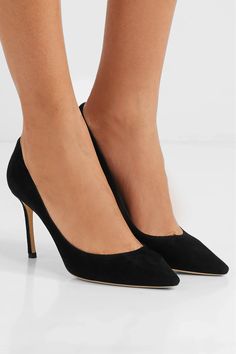 Black Romy 85 suede pumps | Jimmy Choo | NET-A-PORTER Suede Heels With 4-inch Pointed Toe, Classic Low Heel Suede Heels, Classic Suede Low Heels, Formal Suede Heels With Suede Lining, Elegant Suede Court Shoes With Suede Lining, Classic Suede Low Heel Shoes, Luxury Suede Court Shoes With Sculpted Heel, Classic Suede Court Shoes With Reinforced Heel, Suede Heels With Pointed Toe