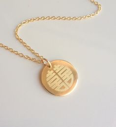 "Beautiful gold filled good luck charm pendant with a gorgeous \"double happiness\" Chinese character engraved. The character represents love, happiness, and luck, and is often is used for two love birds getting married. However, anyone deserves to be extra happy and wearing this should bring anyone joy. 14k gold filled disc is 16mm in diameter. If you would like to personalize your necklace on the back with a hidden message, I can engrave up to 12 characters (including spaces) horizontally usin Engraved Round Necklace For Good Luck, Traditional Gold Necklaces For Mother's Day, Traditional Gold Necklace For Mother's Day, Symbolic Round Pendant Jewelry For Weddings, Gold Engraved Jewelry For Blessing, Traditional Gold Personalized Necklaces, Good Luck Engraved Round Pendant Necklace, Spiritual Gold Jewelry For Marriage, Traditional Gold Jewelry With Engraving Option