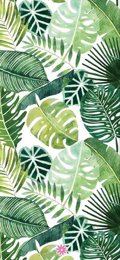 watercolor painting of tropical leaves and flowers