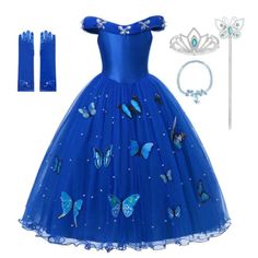 Even though Christmas celebrations and family get-togethers this year are all going to be fairly small, cozy affairs, it’s still fun for the kids to get dressed up in their party best for the occasion. This Dark Blue Princess Ball Gown is perfect for your little princess. Holidays, birthday parties, special events - we've got you covered. Features: Long, elegant, gown. Beads appliques. Zipper closure. Off-shoulders. Fabric & Care: Made of mesh, polyester, and cotton materials. Dry-cleaning prefe Cinderella Dress Up, Snow Queen Dress, Cinderella Dress For Girls, Disney Princess Halloween Costumes, Princess Costumes For Girls, Disney Princess Halloween, Cinderella Dress Disney, Cinderella Cosplay, Cinderella Princess