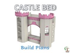 a castle bed with built in shelves for children's playrooms and toys