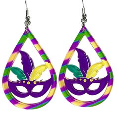 PRICES MAY VARY. These Mardi Gras earrings are stunning!The Size is suit for most people. This resin earrings is perfect for you, make you unique in the crowd. The earring tradition design and precise craftsmanship to create special pieces that will delight you. Good for going party, daily wearing, dating, graduation party, concerts, wedding. If you have any question, please send email for us, we'll reply as soon as possible and help you to solve, thanks for you trust ♥♥ABOUT THIS ITEM♥♥  ♬These Carnival Earrings, Mardi Gras Earrings, Feather Mask, Mask Shapes, Acrylic Earring, Mardi Gras Beads, Resin Acrylic, Dollar Tree Store, Colorful Feathers