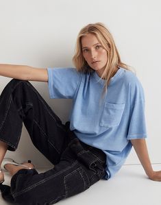 Garment-Dyed Oversized Pocket Tee Fashion Feminine, Beauty Hair Makeup, Madewell Denim, Oversized Tee, Pocket Tee, Hip Length, Oversized Fits, Madewell, Hair Makeup