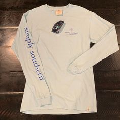 Simply Southern Women’s Long Sleeve Shirt In Size Small. Light Blue And New With The Tags. Light Blue Long Sleeve T-shirt For Spring, Casual Light Blue Long Sleeve T-shirt, Casual Long Sleeve Light Blue T-shirt, Simply Southern Outfits, Simply Southern Shirts, Winter Retreat, Southern Outfits, Southern Women, Western Wear Outfits