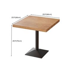 a table with measurements for the top and base, shown in front of a white background