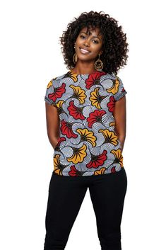 This Ankara Wax Print Women T-shirt is made with high-quality Ankara wax print fabric, known for its vibrant colors and bold patterns. The lightweight and breathable material make it perfect for warm weather, while the unique design adds a touch of culture to any outfit. Elevate your style effortlessly with this versatile t-shirt. Product Features Please Compare your Measurements To our Size Chart This T-shirt is Designed for fashionable women. Made from 5.47 Oz. 100% polyester. Double-needle he Ankara Tshirt Designs, Modele Wax, African Print Shirt, Wax Print Fabric, Bold Patterns, Wax Print, African Fabric, Skirt Leggings, Women T Shirt