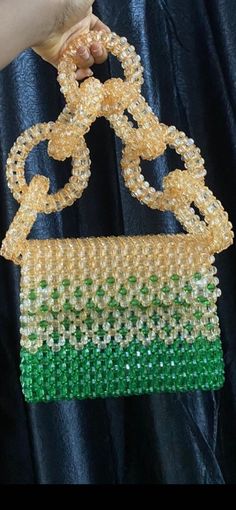 Gold and Green Beaded Ring Bag Handmade. Luxury Green Beaded Bags, Rectangular Bags With Gold Beads For Gifts, Elegant Rectangular Bags With Beaded Chain, Luxury Beaded Square Bags, Luxury Square Beaded Bags, Green Beaded Pouch Shoulder Bag, Green Square Beaded Bag, Green Beaded Rectangular Evening Bag, Rectangular Bags With Beaded Chain For Gift