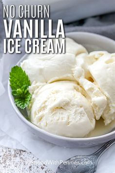 no churn vanilla ice cream in a white bowl