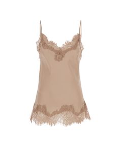 Best price on the market at italist | Gold Hawk 'coco' Beige Camie Top With Tonal Lace Trim In Silk Woman Chic Camisole With Contrast Lace, Spring Camisole With Spaghetti Straps And Contrast Lace, Elegant Tank Top With Lace Trim, Elegant Lace Tank Top With Straps, Spring Camisole With Contrast Lace And Spaghetti Straps, Chic Top With Contrast Lace And Spaghetti Straps, Chic Sleeveless Camisole With Contrast Lace, Elegant Lace Top Camisole With Tank Straps, Silk Camisole With Lace Trim And Spaghetti Straps