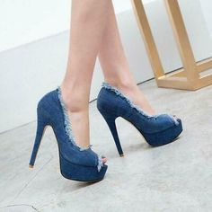 Great Shopping New Women sexy Denim Peep Toe Platform High stiletto Heels Party pumps Shoes new, Womens Shoes High Heels Classy, Very High Heels, Platform High Heel Shoes, Heels Platform, Heels Classy, Platform Stilettos, Super High Heels, Shoes High, Platform High Heels