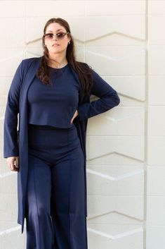 Chic Full-length Pantsuit For Fall, Fall Chic Stretch Pantsuit, Chic Full Length Pantsuit For Fall, Fall Stretch Pantsuit With Straight Pants, Fall Stretch Straight Pantsuit, Stretch Straight Pantsuit For Fall, High-waisted Stretch Pantsuit For Fall, High-waisted Elastane Wide Leg Pants For Fall, Versatile Wide Leg Pants With 4-way Stretch For Fall