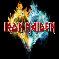 the logo for iron maiden with fire and flames