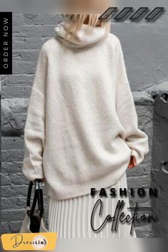 Plain Round Neck Knitted Casual Sweater Beige Ribbed Turtleneck Outerwear, Cream Relaxed Fit Sweater For Fall, Relaxed Fit Sweater For Winter, Oversized Acrylic Sweater For Winter, Oversized Knitted Sweater For Winter, Oversized Knitted Winter Sweater, Chic Chunky Knit Sweater For Winter, Oversized Acrylic Winter Sweater, Oversized Winter Sweater For Layering