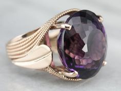 Gemstone Setting, Amethyst Cocktail Ring, Sapphire Solitaire Ring, Right Hand Ring, Sterling Silver Cat, Sapphire Solitaire, Right Hand Rings, Hand Ring, Bright Purple