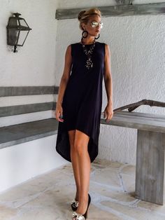 Black Asymmetric  Dress - Blouse - Tunic / Black Dress / Asymmetric Plus Size Dress / Short Front Long Back Dress / #35012This elegant and comfortable dress - tunic is a "turn around" creation. it  looks as stunning with a pair of heels as it does with flats. You can wear it as a blouse with pants, as a dress for a special occasion or it can be your everyday comfortable dress.  >>> SEE COLOR CHART HERE :https://www.etsy.com/listing/235259897/viscose-color-chart?ref=shop_home_active_4- H Black Sleeveless Asymmetrical Dress For Night Out, Elegant Black Sleeveless Asymmetrical Dress, Chic Black Sleeveless Asymmetrical Dress, Sleeveless Black Asymmetrical Dress For Cocktail, Elegant Asymmetrical High-low Summer Dress, Chic Asymmetrical High-low Evening Dress, Elegant Summer Asymmetrical High-low Dress, Elegant High-low Hem Asymmetrical Summer Dress, Elegant Asymmetrical Summer Dress With High-low Hem