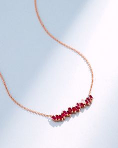 Suzanne Kalan Bold Ruby Bar Pendant in 18k rose gold Ruby Stone Necklace, Necklaces Making, Baguette Diamond Necklace, Rainbow Sapphires, Ruby Pendant, Necklace Pendants, Ruby Stone, Ruby Sapphire, Bar Pendant