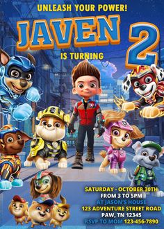 an image of a birthday party with the characters of paw patrol and their names on it