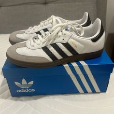 Adidas Samba Shoes- Never Worn. Too Big For Me. Womens Size 7.5 Og Black And White - With Box And Original Receipt Samba Adidas White, Adidas Samba Original, Sambas Adidas Women, Samba Shoe, Sambas Adidas Women Outfit, Samba Shoes, Shoes And Outfits, Adidas Samba Og, Adidas White