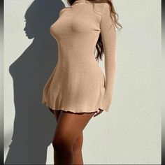 Cute Backless Dress With A Little Cute Sparkle Can Dress Up Or Down! Solid Color Stretch Mini Dress For Brunch, Stretch Beige Mini Dress For Day Out, Beige Stretch Mini Dress For Day Out, Stretch Beige Mini Dress For Night Out, Long Sleeve Backless Dress, Beaded Party Dress, Halter Bodycon Dress, Dresses Backless, Mid Dresses