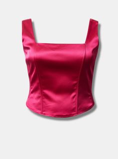 FIT Model is 5'7” wearing size 1. Measures 25” from shoulder (size 2). Fixed straps. Corset silhouette. . MATERIALS + CARE Satin woven fabric. . 61% acetate, 35% nylon, 4% spandex. Machine wash cold. Line dry. . Imported. DETAILS Square neckline. . Corset seams. . Back zip closure. . The best plus size women's satin sleeveless corset top bustiers & corsets in pink peacock made of satin. Torrid is your destination for cozy fall and winter clothes to keep you warm and comfortable. Elegant Tank Crop Top, Elegant Sleeveless Crop Top For Evening, Elegant Fitted Tank Top With Wide Straps, Chic Fitted Tank Top With Wide Straps, Chic Silk Sleeveless Crop Top, Chic Sleeveless Silk Crop Top, Elegant Square Neck Tank Top, Fitted Sleeveless Evening Crop Top, Chic Evening Crop Top With Adjustable Straps