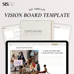 the website for vision board is displayed on a computer screen and in front of an open laptop