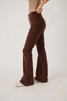 Rent Jayde Corduroy Flare Pants from Nuuly. Pick 6 items for $98/month. Free shipping + returns. Curdory Brown Pants, Brown Cuordory Pants, Brown Corderoy Pants, Button Flare Pants, Cordoury Pants Women, Flare Button Pants, Boot Cut Brown Jeans, Brown Cord Jeans, Kick Flare Corduroy Pants