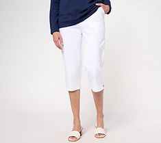 The OG. You've shown some big love for these Denim & Co.® Original Waist pants, and they're back in a soft, summery capri. Why so popular? The timeless, uncomplicated design pairs so easily with all types of tops and tees. (Psst... Get ready to fall in love all over again.) From Denim & Co.® Fashions. Summer Bermuda Jeans With Pockets, White Bottoms With Hip Pockets For Spring, Stretch Capris For Summer, Spring Stretch Jeans With Side Pockets, Summer Cropped Leg Pants With Pockets, Casual Summer Knee-length Capris, Stretch Cropped Leg Bottoms With Pockets, Cropped Leg Bottoms With Stretch And Pockets, Spring Cotton Bermuda Jeans